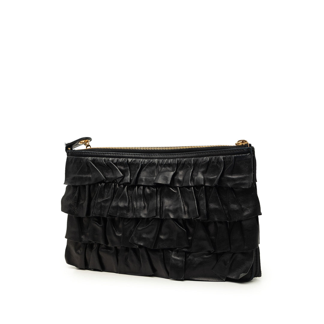 CC Ruffled Pochette avec chaîne Cuir d'agneau Noir
