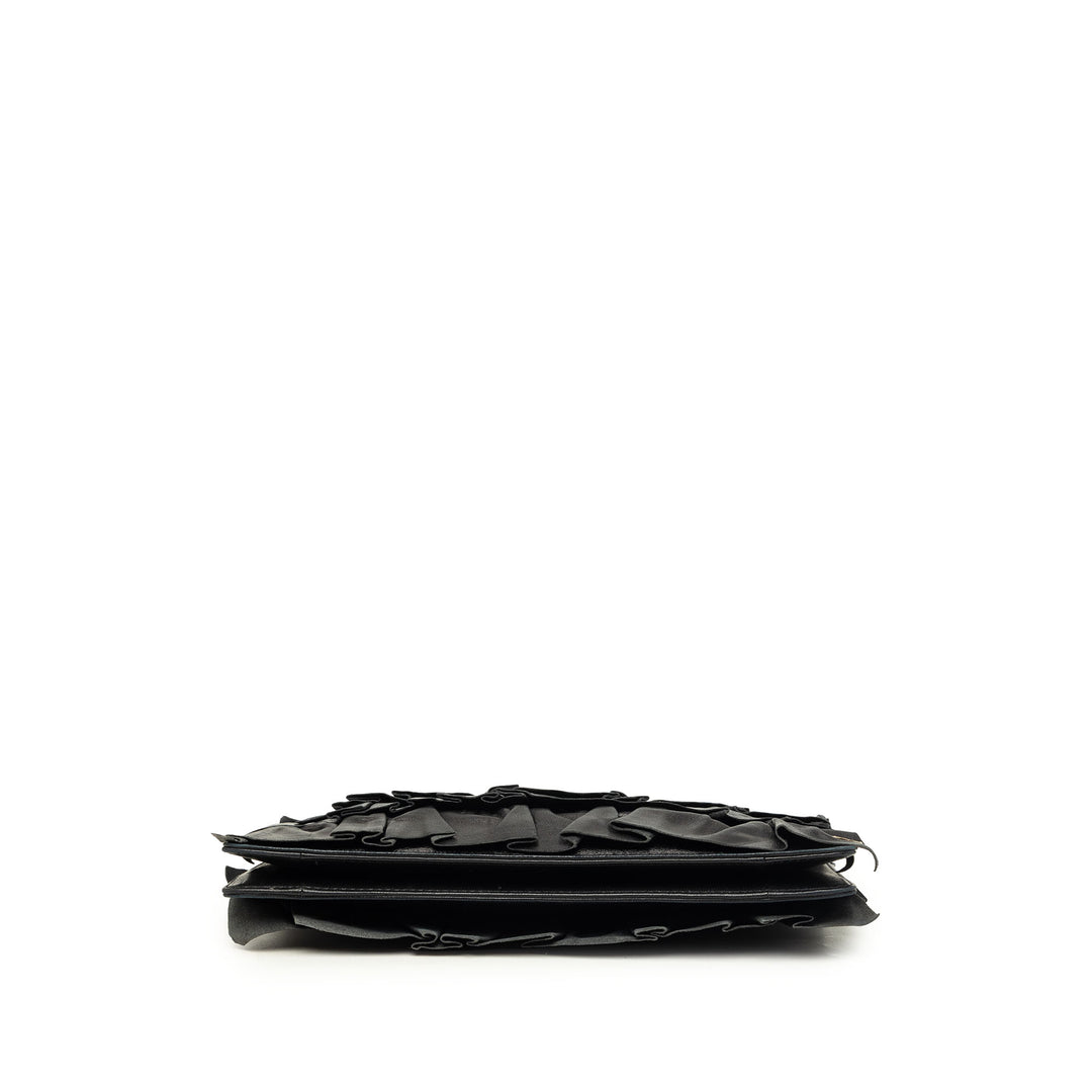 CC Ruffled Pochette avec chaîne Cuir d'agneau Noir