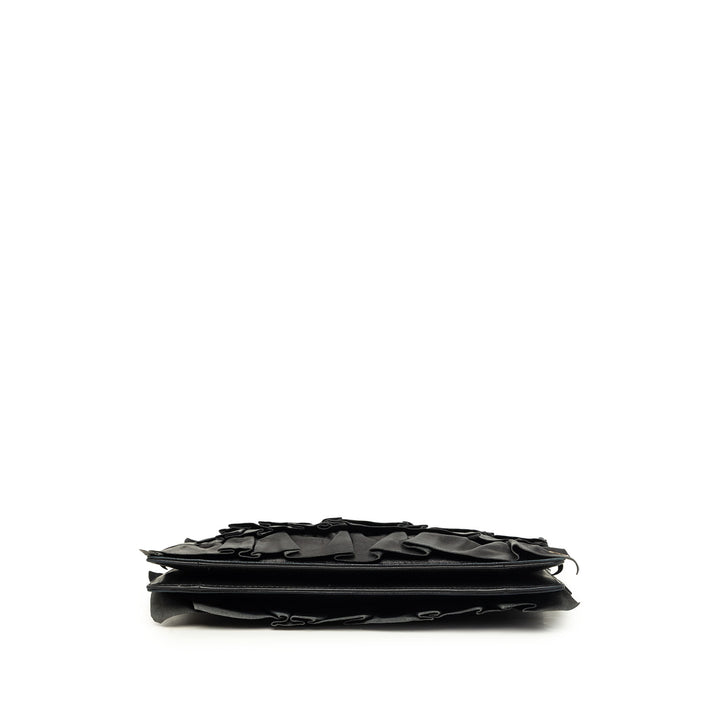 CC Ruffled Pochette avec chaîne Cuir d'agneau Noir