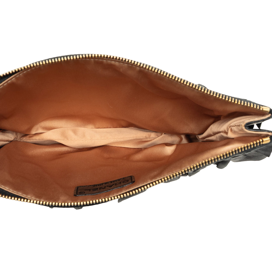 CC Ruffled Pochette avec chaîne Cuir d'agneau Noir