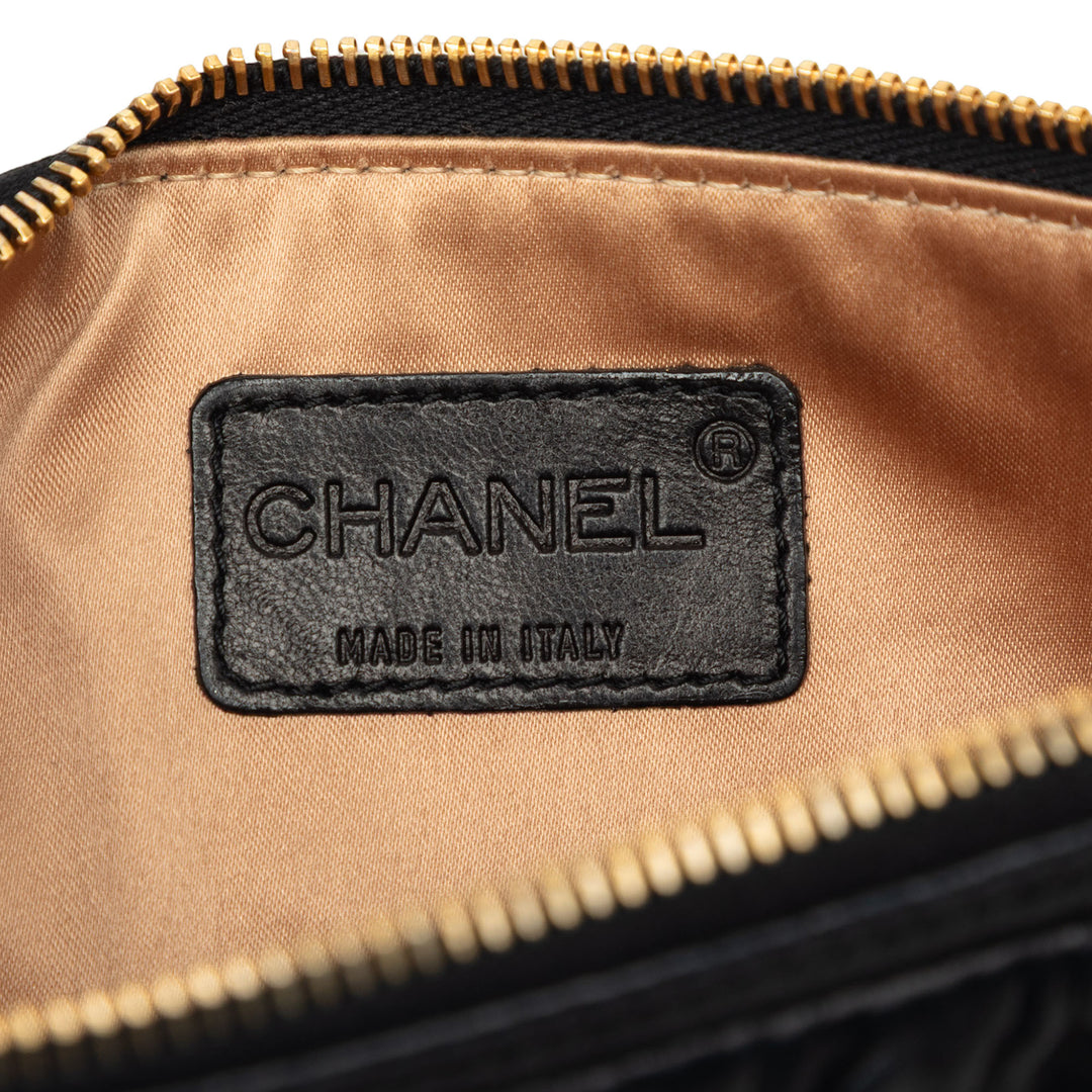 CC Ruffled Pochette avec chaîne Cuir d'agneau Noir