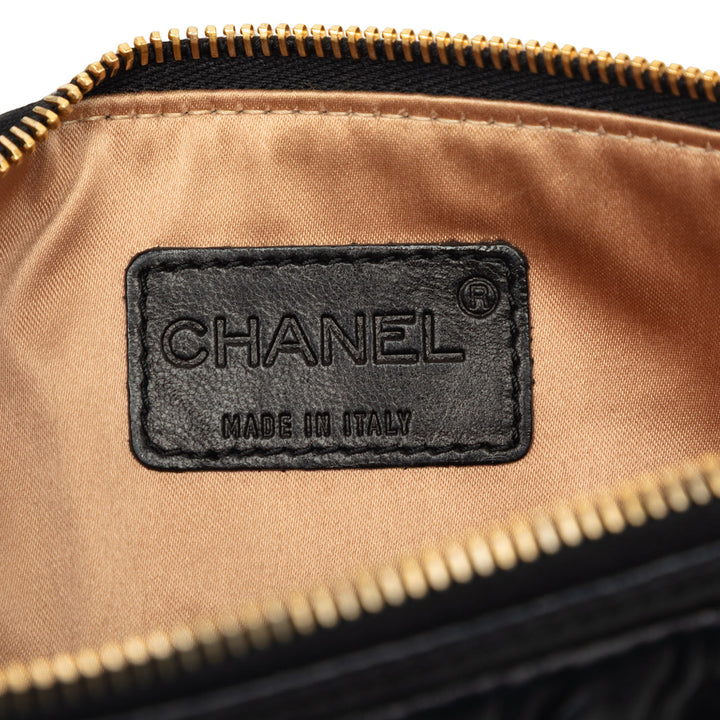 CC Ruffled Pochette avec chaîne Cuir d'agneau Noir