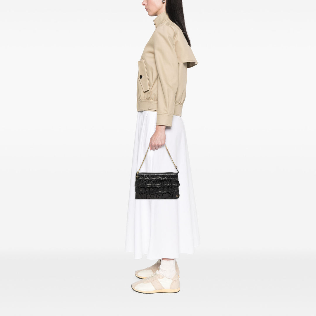 CC Ruffled Pochette avec chaîne Cuir d'agneau Noir