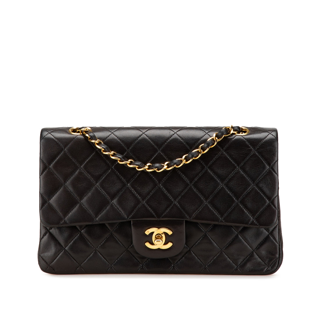 Medium Classic Lambskin Double Flap Black - Gaby Paris