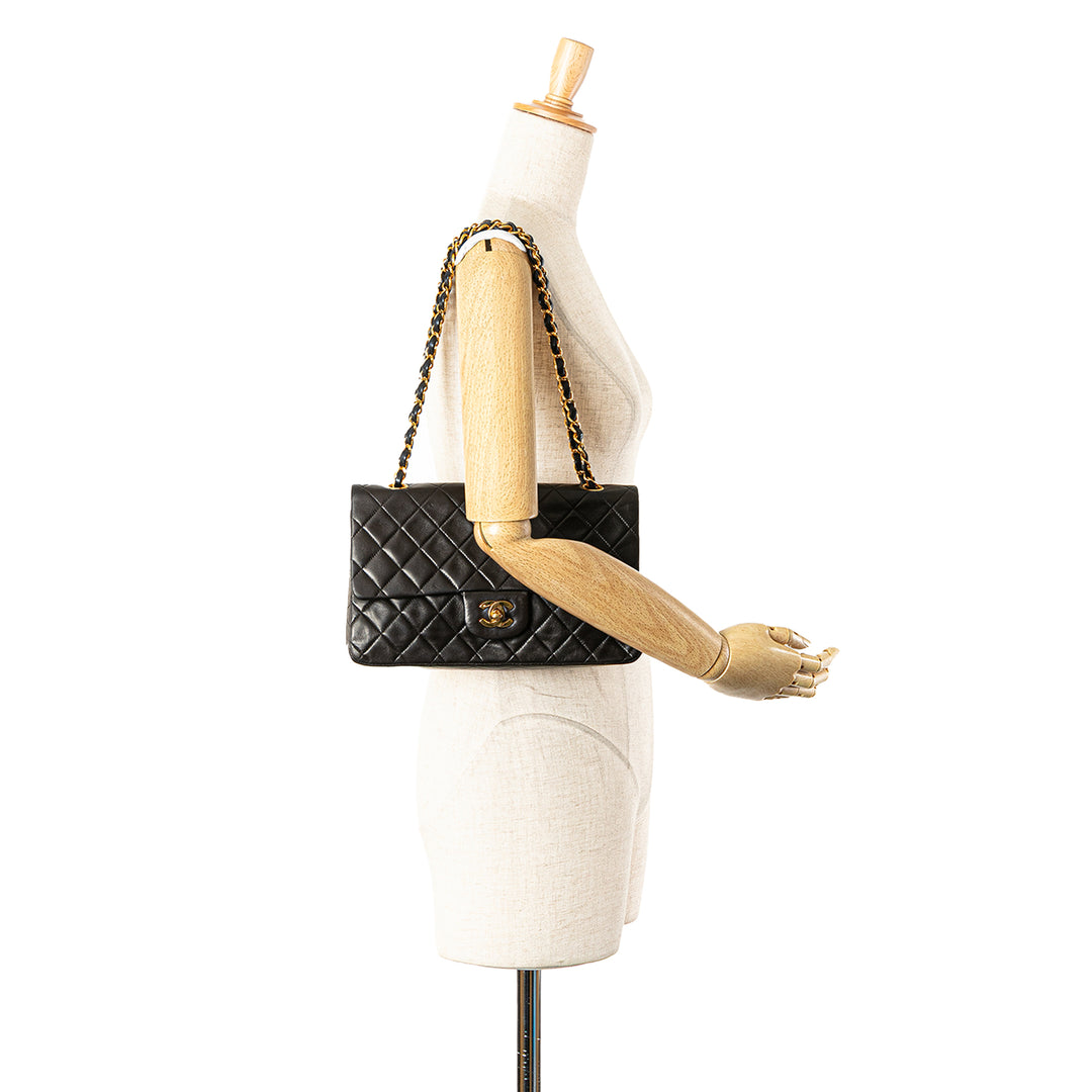 Medium Classic Lambskin Double Flap Black - Gaby Paris