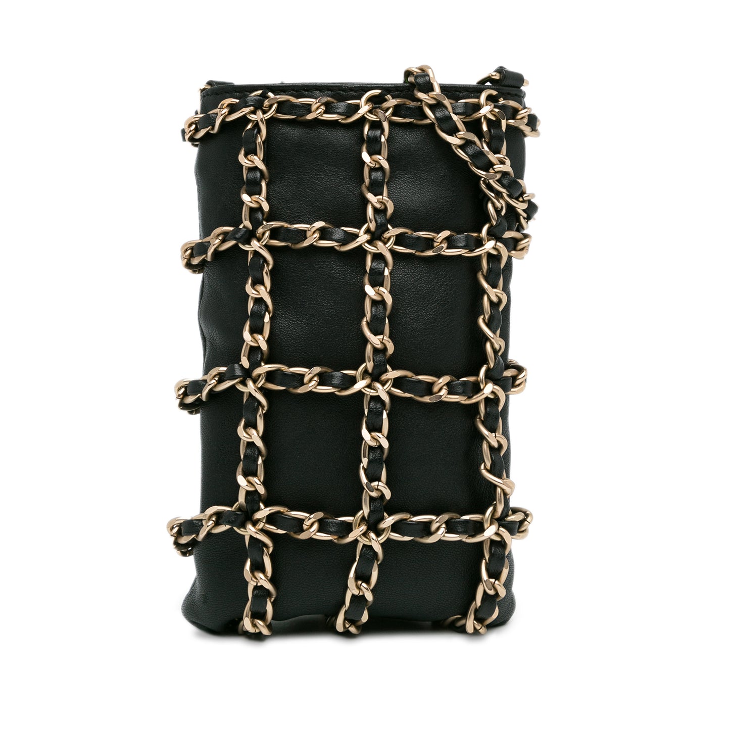 Lambskin Tech Me Out Clutch With Chain Black - Gaby Paris