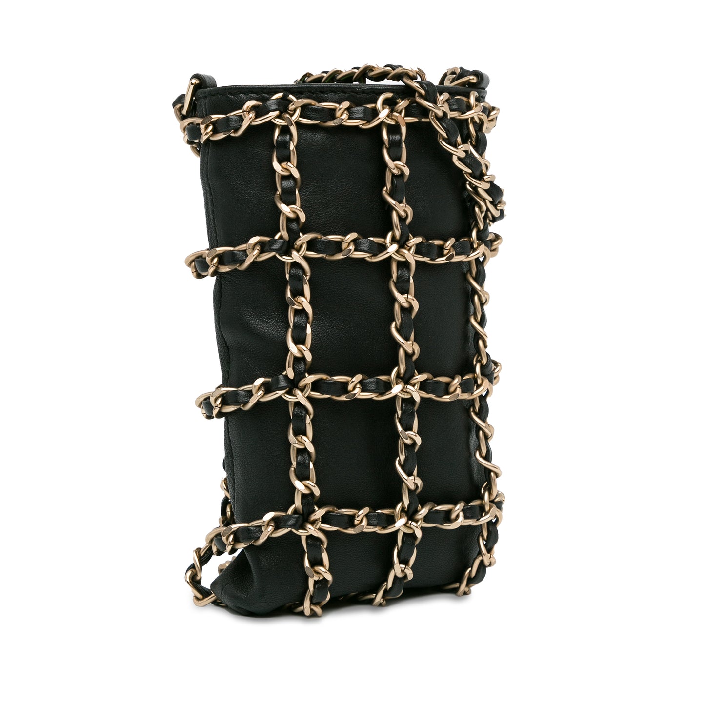 Lambskin Tech Me Out Clutch With Chain Black - Gaby Paris
