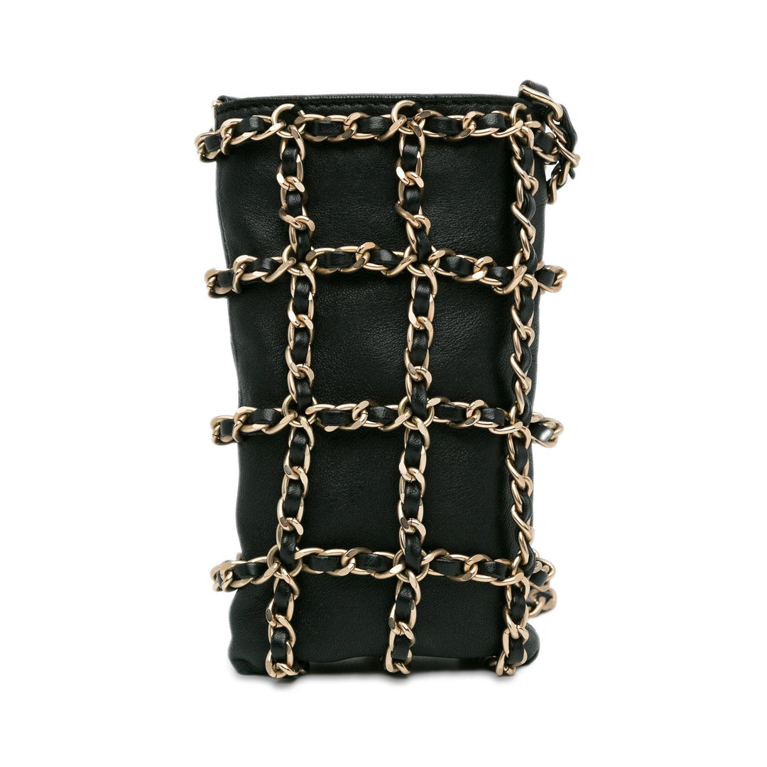 Lambskin Tech Me Out Clutch With Chain Black - Gaby Paris