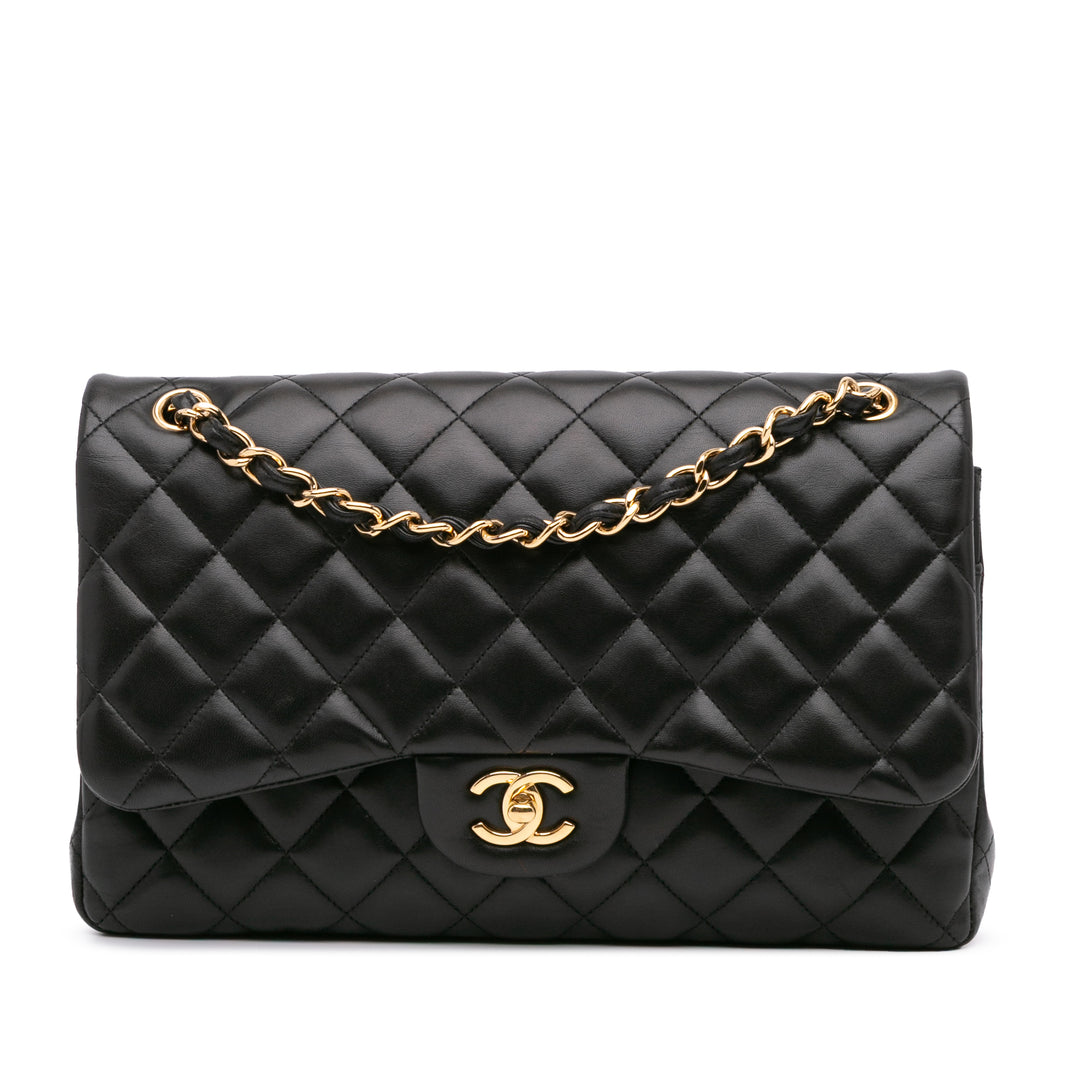 Jumbo Classic Lambskin Double Flap Black - Gaby Paris