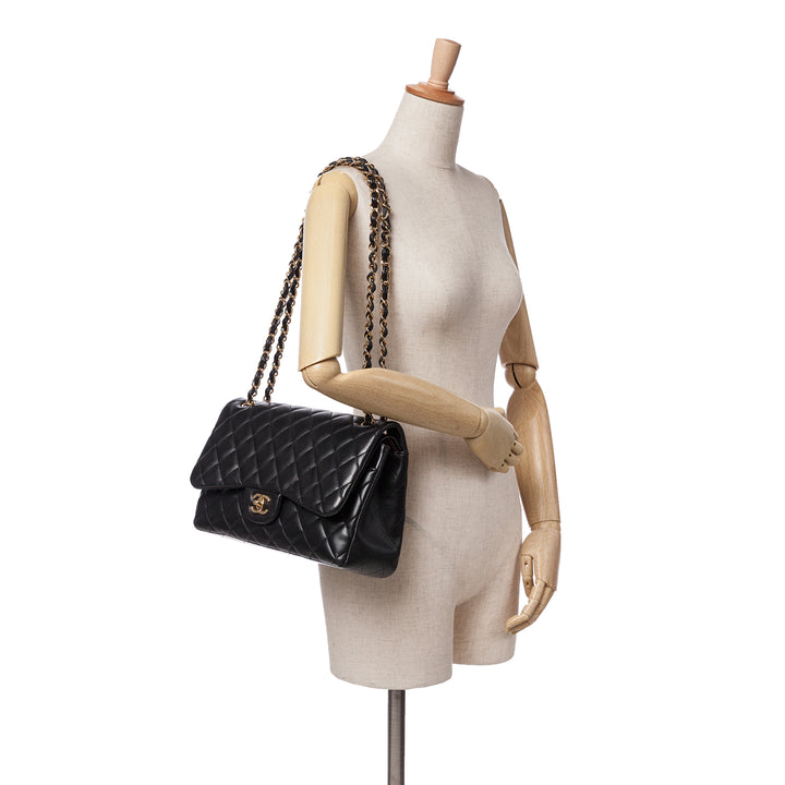 Jumbo Classic Lambskin Double Flap Black - Gaby Paris