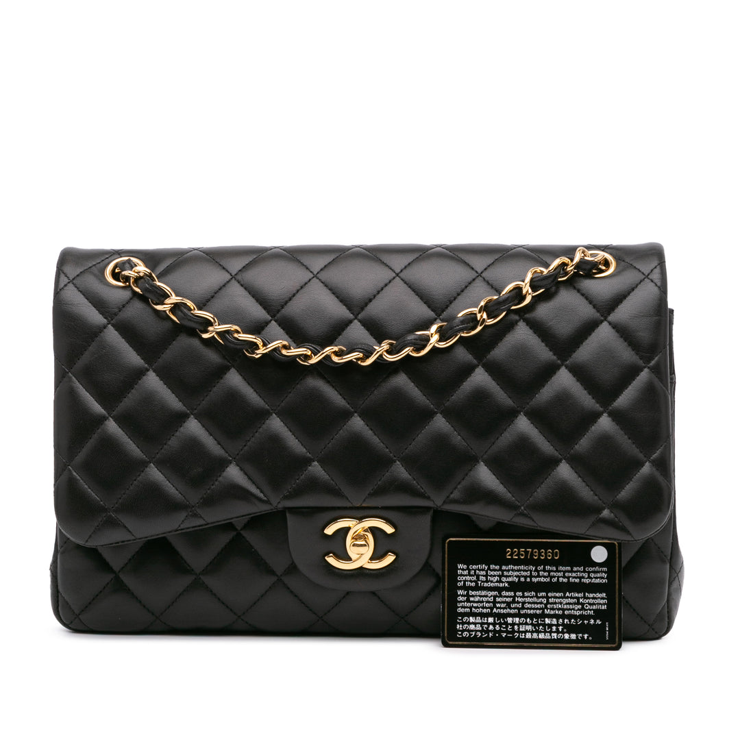 Jumbo Classic Lambskin Double Flap Black - Gaby Paris
