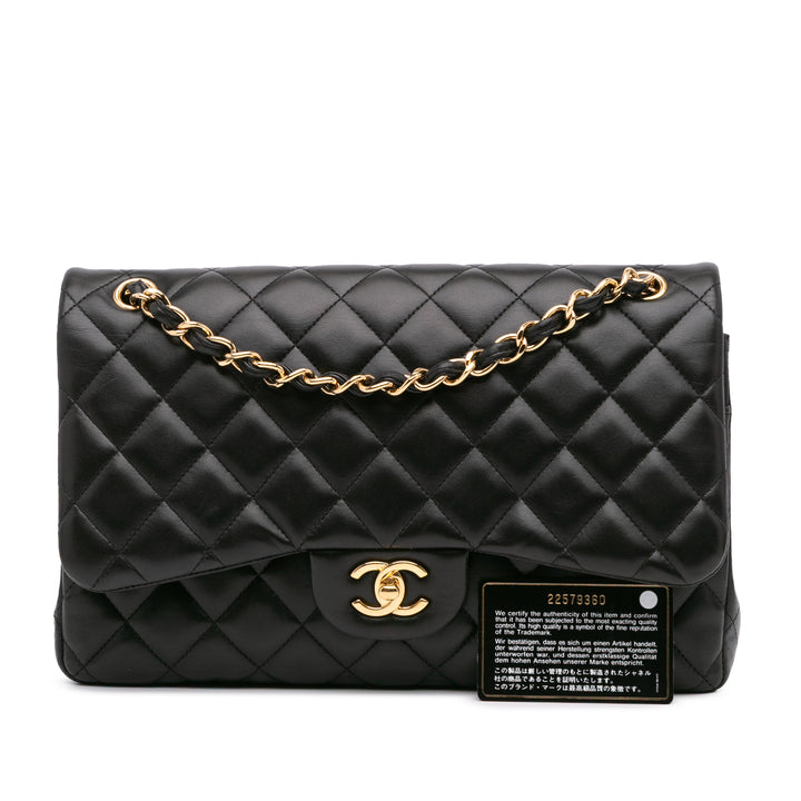 Jumbo Classic Lambskin Double Flap Black - Gaby Paris