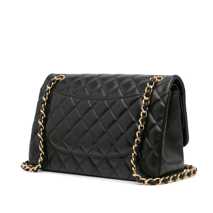 Jumbo Classic Lambskin Double Flap Black - Gaby Paris