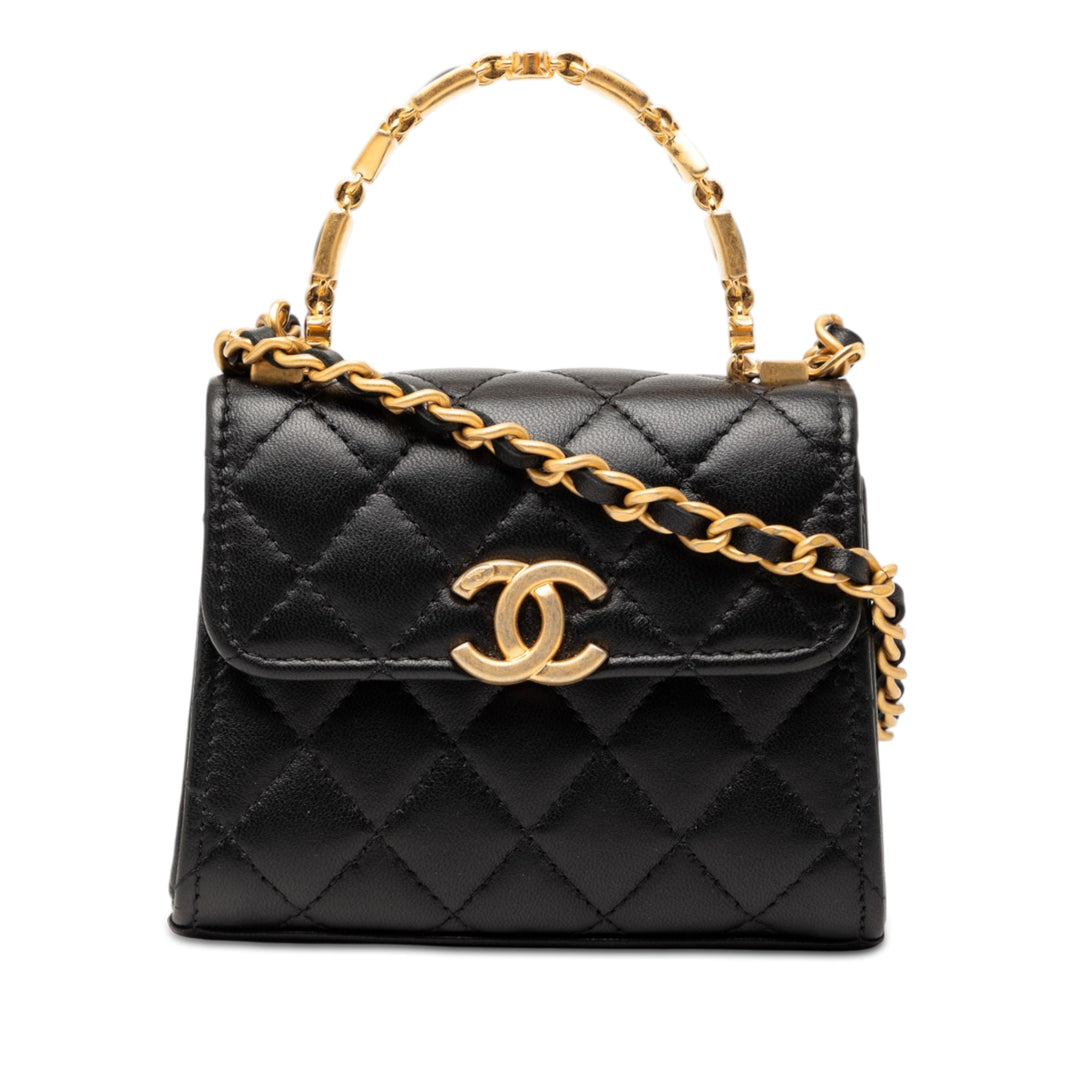 Chanel Mini CC Matelassé Cuir d’agneau Émail sac à anse supérieure