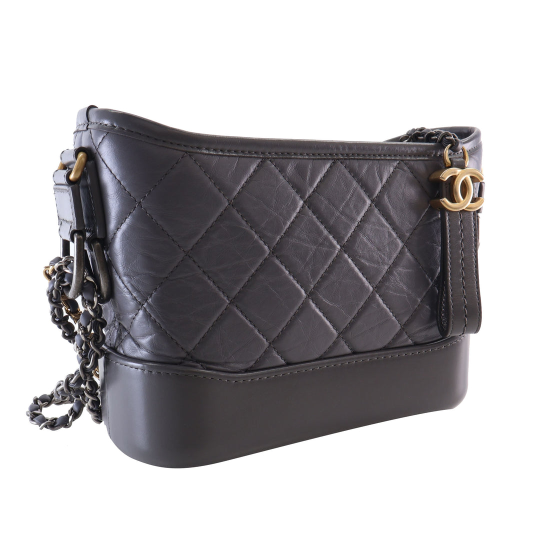 Matelassé vieilli Gabrielle Hobo Petit Cuir de veau Gris