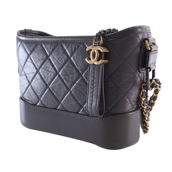 Matelassé vieilli Gabrielle Hobo Petit Cuir de veau Gris