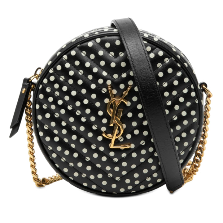 Saint Laurent Chevron Cuir de veau Polka Dot Rond Vinyle Sac caméra
