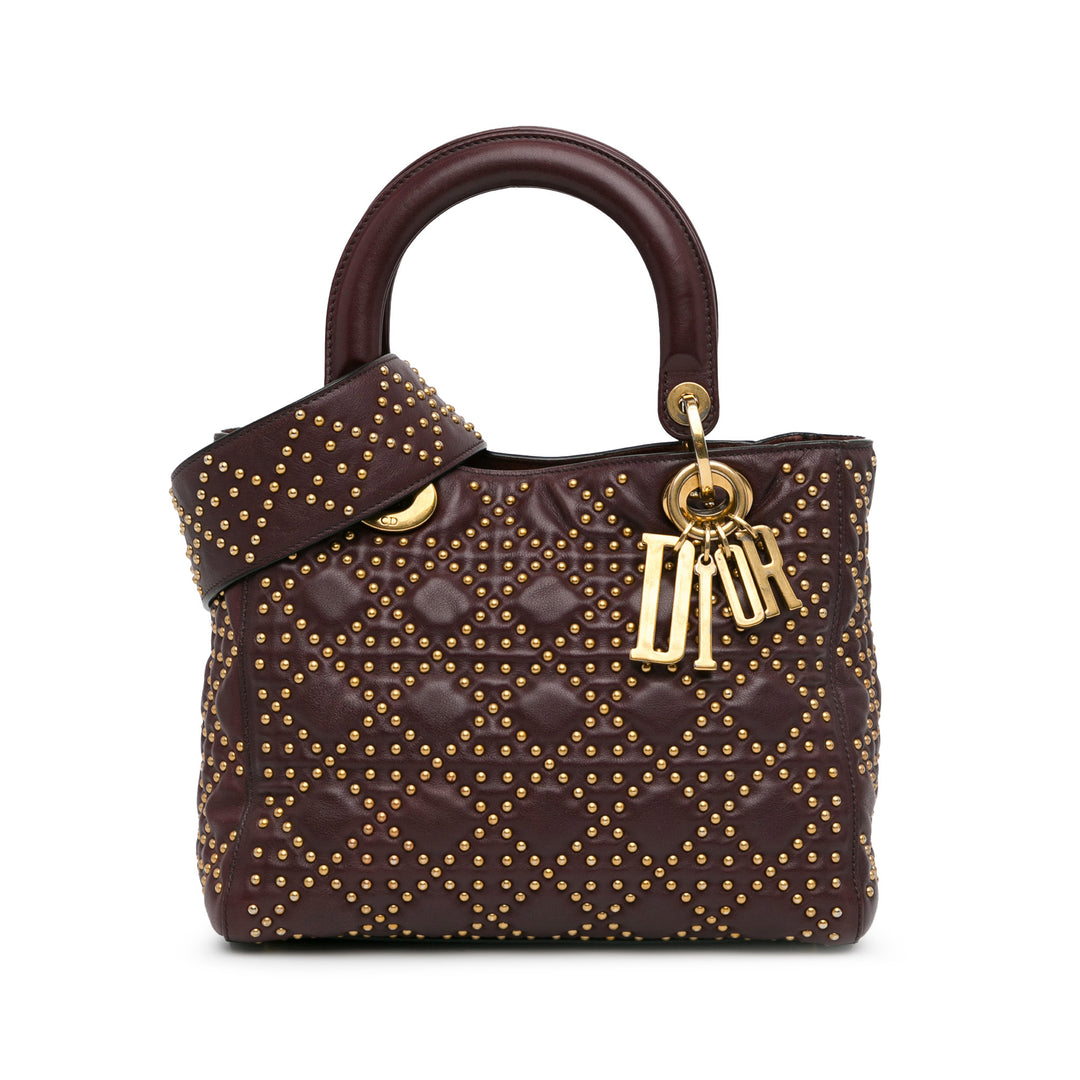 Medium Lambskin Cannage Studded Supple Lady Dior Red - Gaby Paris