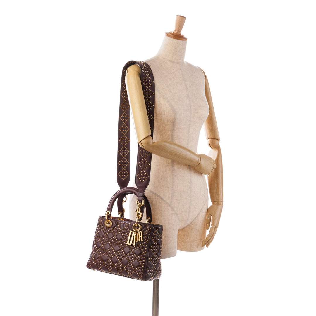 Medium Lambskin Cannage Studded Supple Lady Dior Red - Gaby Paris