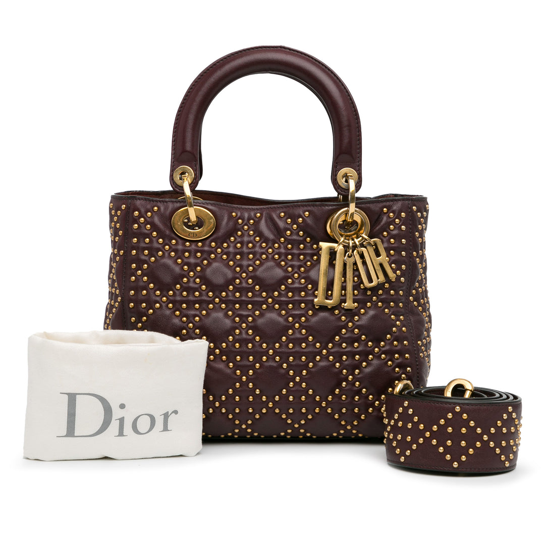 Medium Lambskin Cannage Studded Supple Lady Dior Red - Gaby Paris