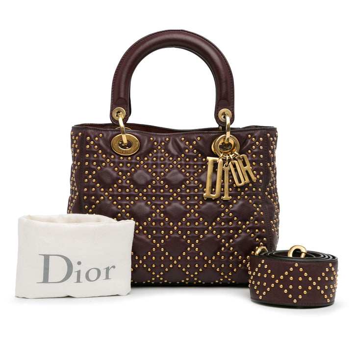 Medium Lambskin Cannage Studded Supple Lady Dior Red - Gaby Paris