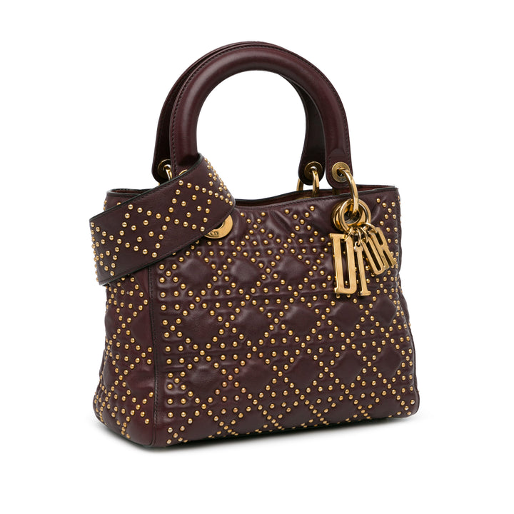 Medium Lambskin Cannage Studded Supple Lady Dior Red - Gaby Paris
