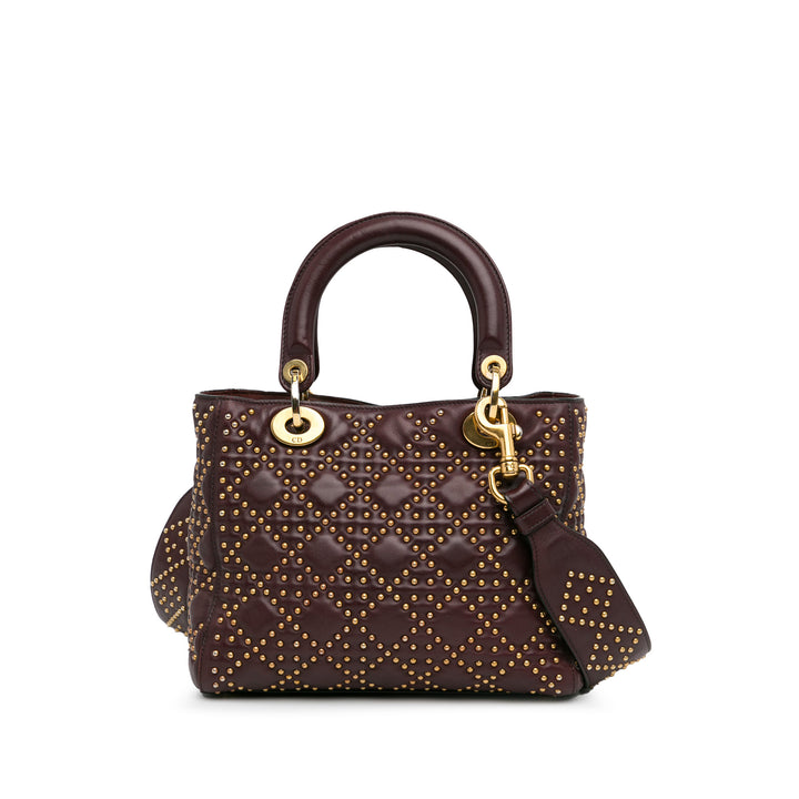 Medium Lambskin Cannage Studded Supple Lady Dior Red - Gaby Paris