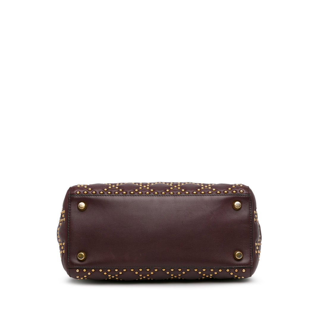 Medium Lambskin Cannage Studded Supple Lady Dior Red - Gaby Paris