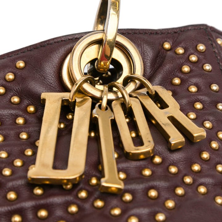 Medium Lambskin Cannage Studded Supple Lady Dior Red - Gaby Paris
