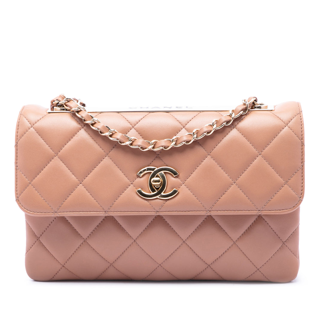 Chanel Matelassé Trendy CC à rabat Moyen Cuir d'agneau Marron – vue principale – GABY PARIS