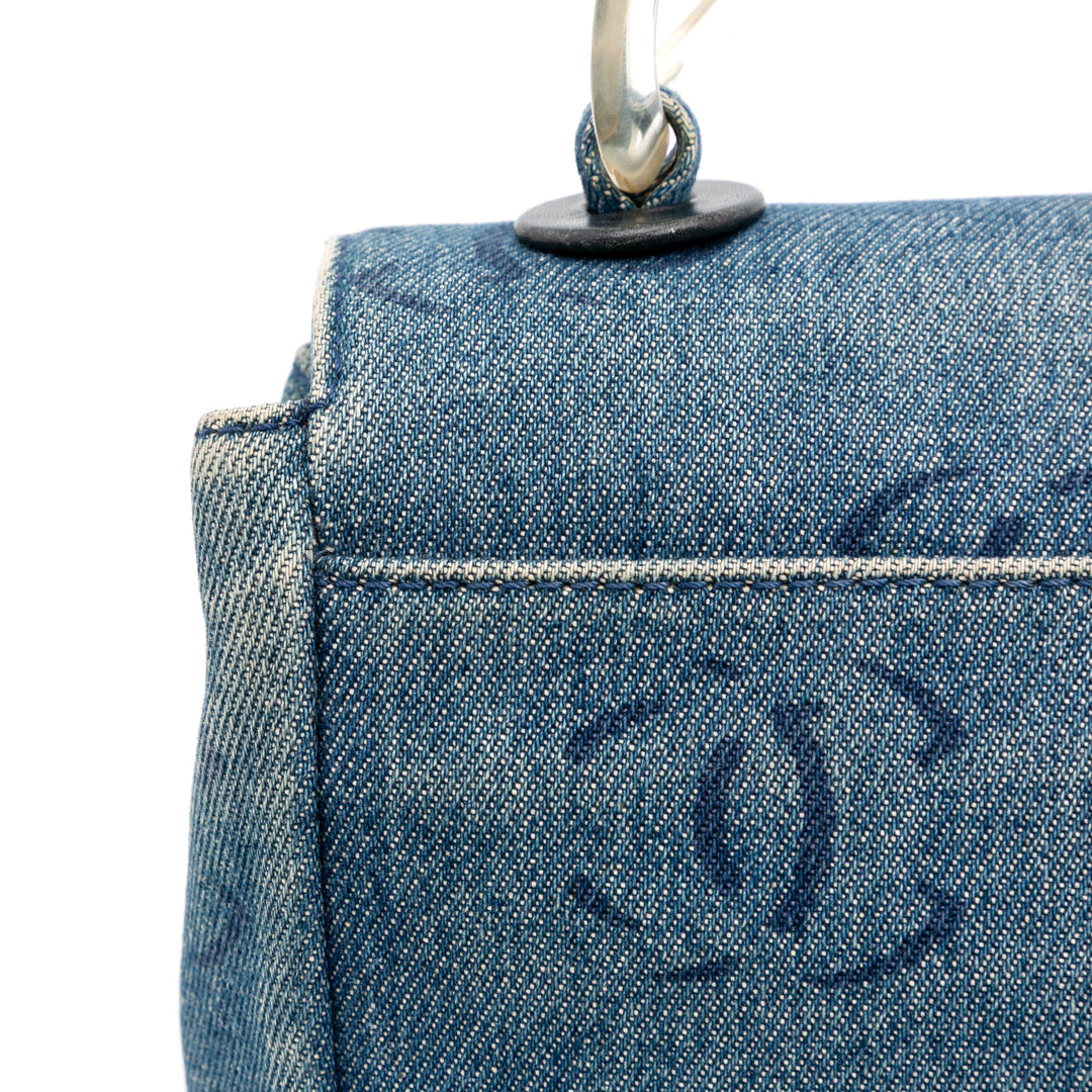 Chanel CC Printed Jean Simple rabat Bleu