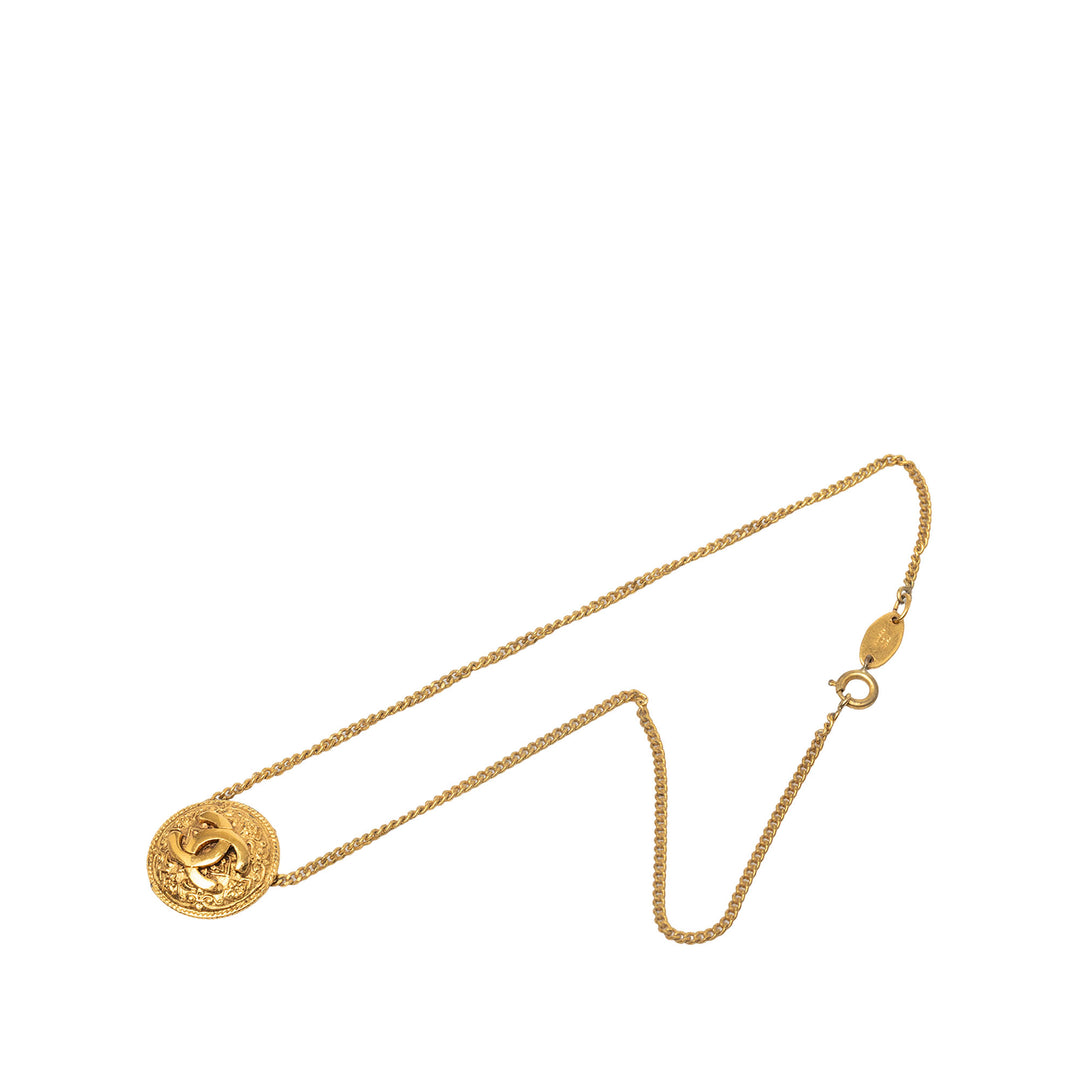 CC plaqué Rond Medallion Pendant Collier Doré