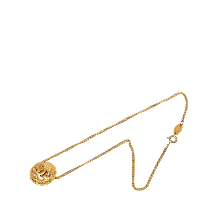 CC plaqué Rond Medallion Pendant Collier Doré