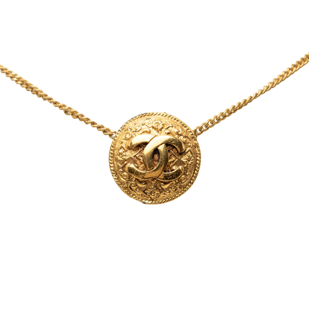 CC plaqué Rond Medallion Pendant Collier Doré