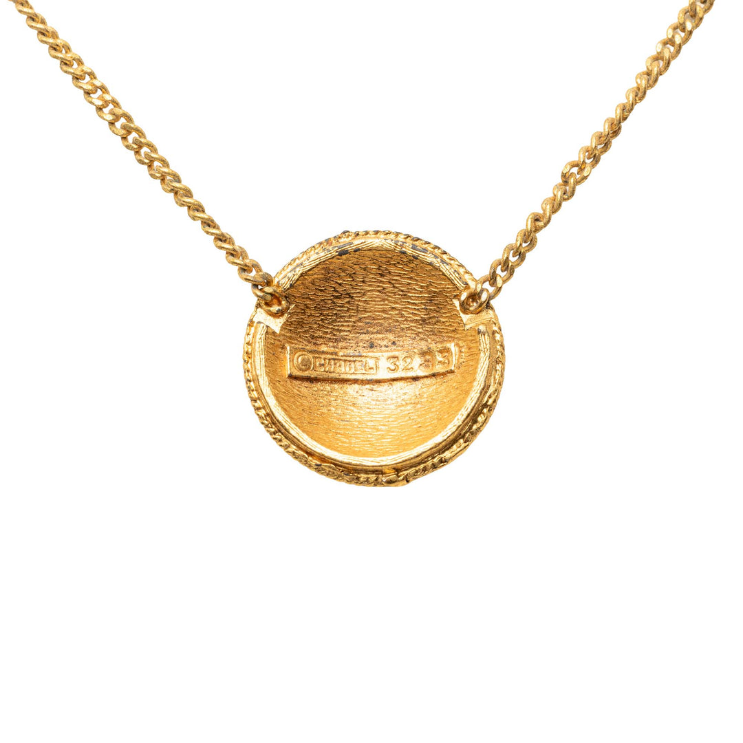 CC plaqué Rond Medallion Pendant Collier Doré