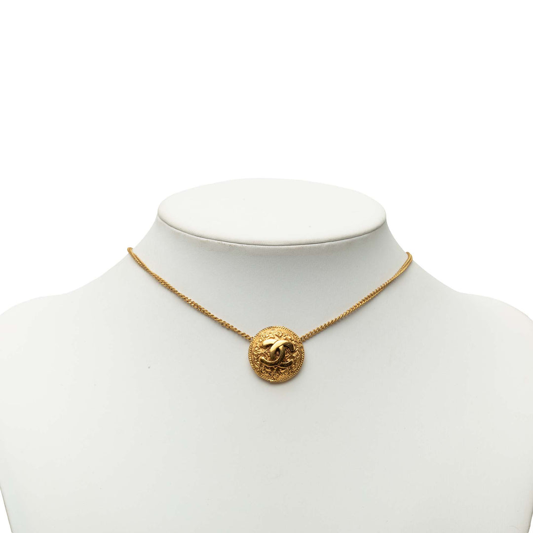 CC plaqué Rond Medallion Pendant Collier Doré