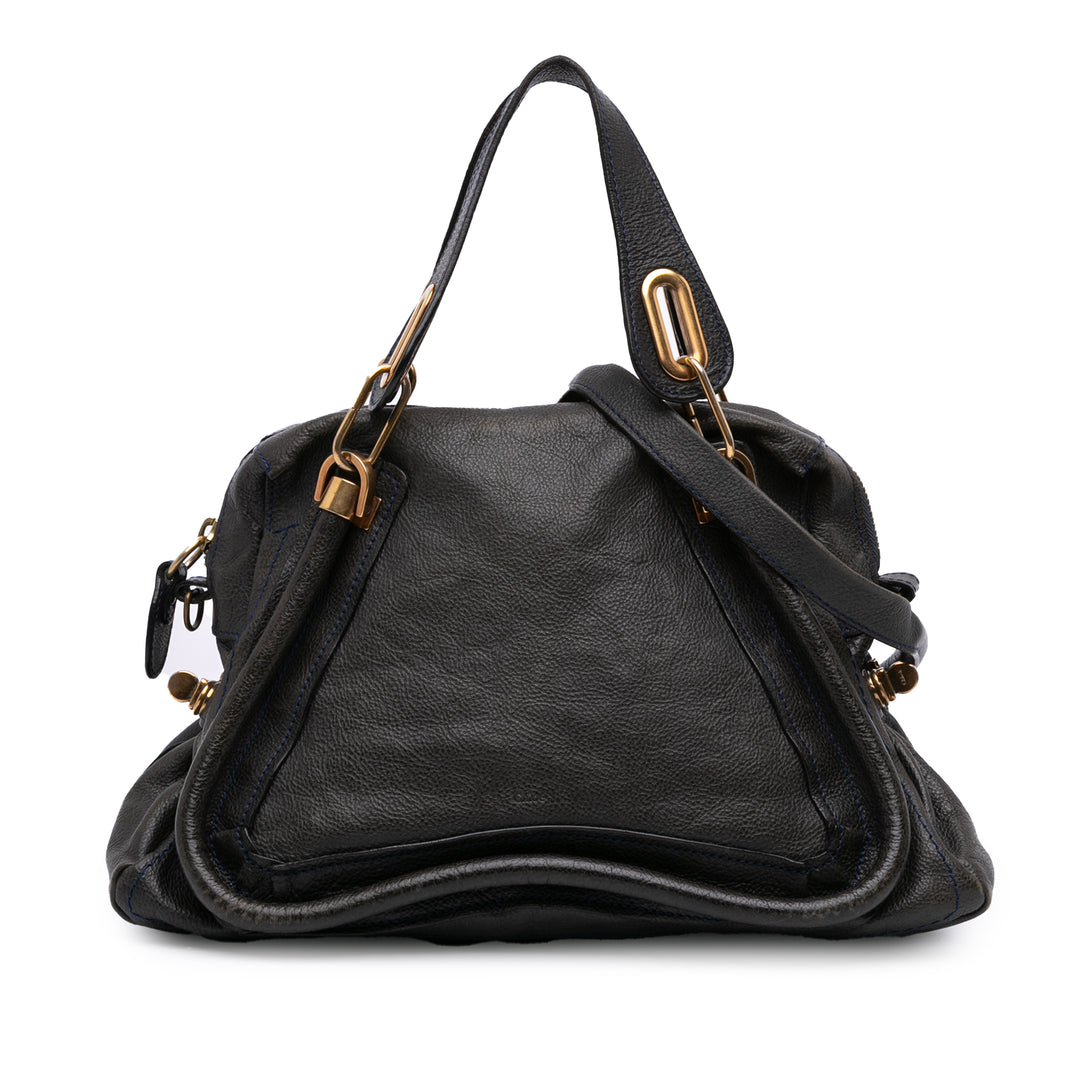 Medium Pebbled Leather Paraty Satchel Black - Gaby Paris