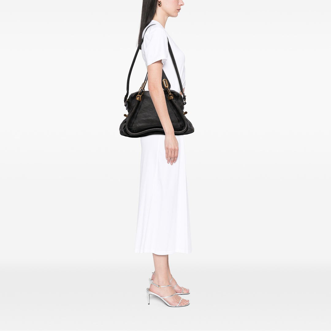 Medium Pebbled Leather Paraty Satchel Black - Gaby Paris