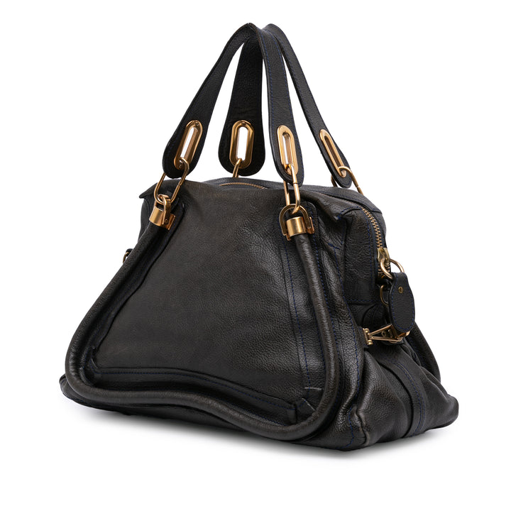 Medium Pebbled Leather Paraty Satchel Black - Gaby Paris