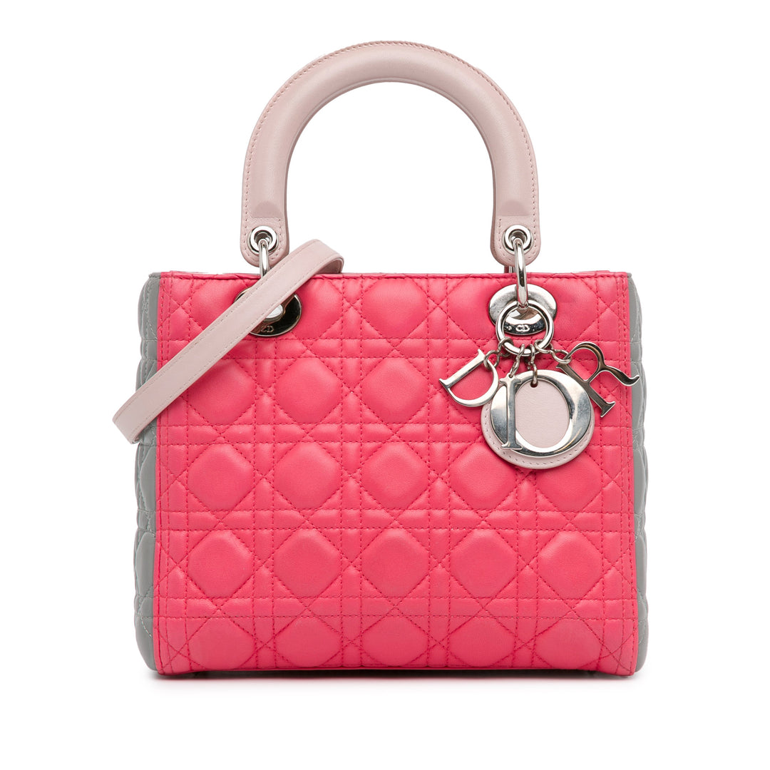 Medium Tricolor Lambskin Cannage Lady Dior Pink - Gaby Paris