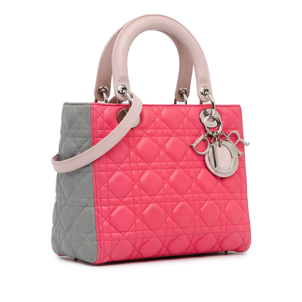 Medium Tricolor Lambskin Cannage Lady Dior Pink - Gaby Paris