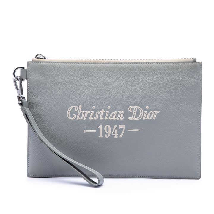 grainé 1947 Signature A5 Pochette Cuir de veau grainé Gris