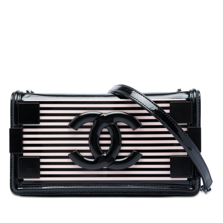 Chanel Acrylic Rayé Boy Brick Horizontal à rabat Cuir