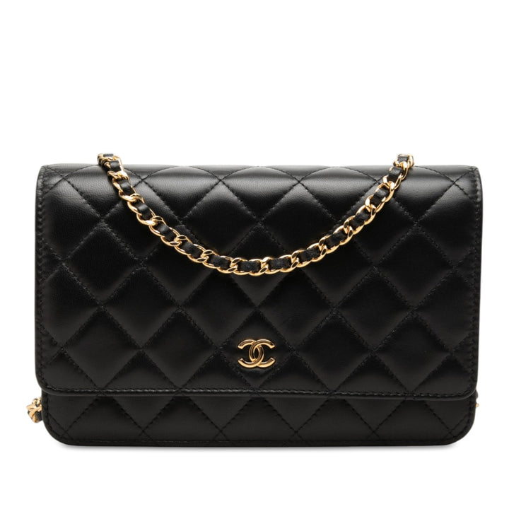 CC Matelassé Wallet on Chain Cuir d'agneau Noir