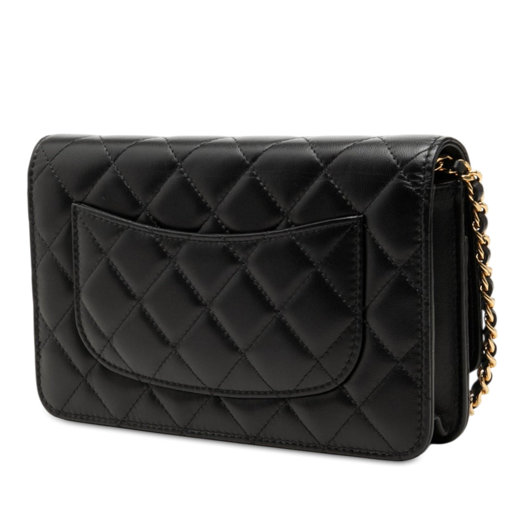 CC Matelassé Wallet on Chain Cuir d'agneau Noir