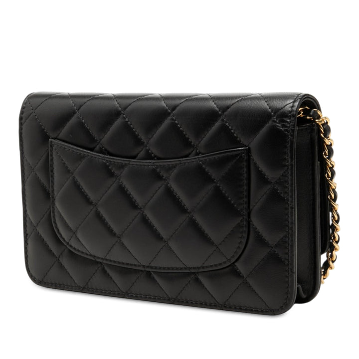 CC Matelassé Wallet on Chain Cuir d'agneau Noir