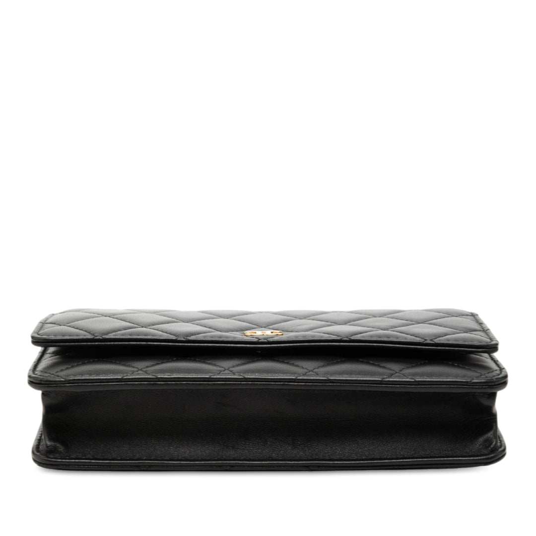 CC Matelassé Wallet on Chain Cuir d'agneau Noir