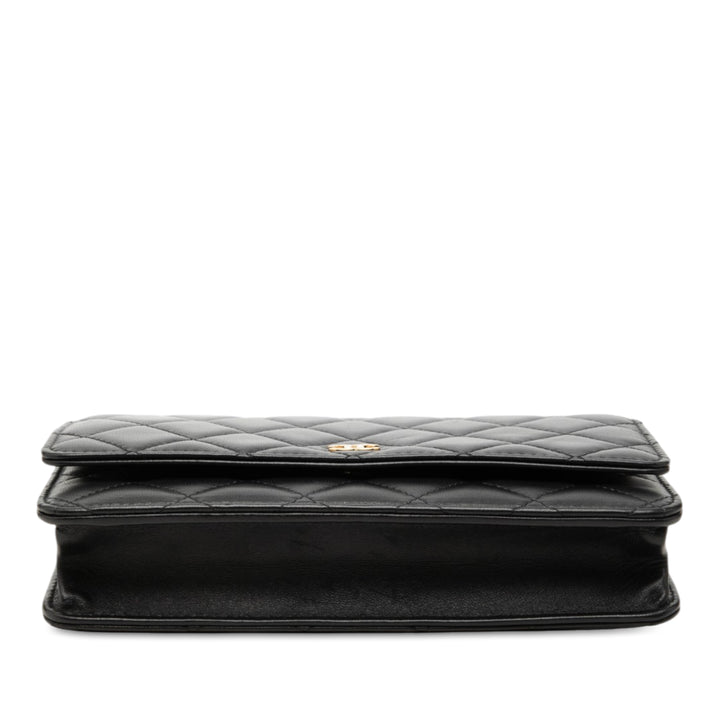 CC Matelassé Wallet on Chain Cuir d'agneau Noir