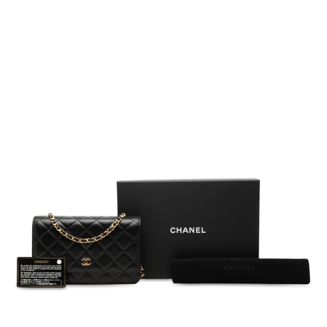 CC Matelassé Wallet on Chain Cuir d'agneau Noir