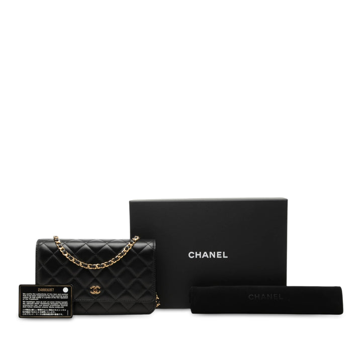 CC Matelassé Wallet on Chain Cuir d'agneau Noir